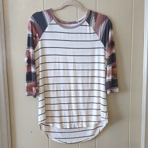 Maurices Multicolor Striped Aztec Sleeve Top Size Medium